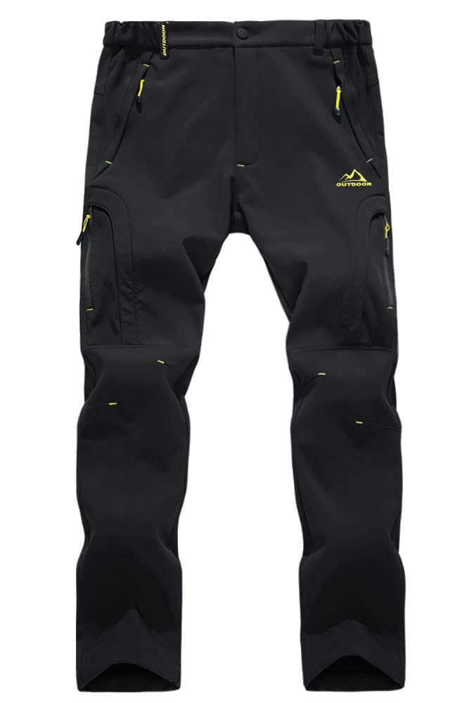 EKLENTSON Men's Waterproof Softshell Fleece Lined Outdoor Walking Trousers Warm Thicken Padded Hiking Ski Pants with Zip Pockets