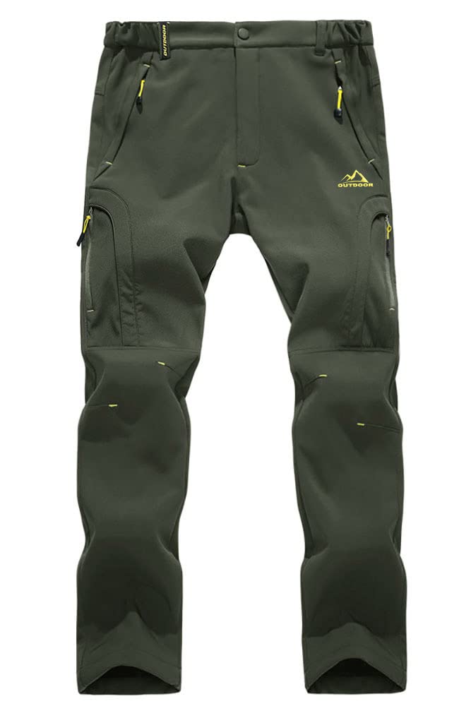 EKLENTSON Men's Waterproof Softshell Fleece Lined Outdoor Walking Trousers Warm Thicken Padded Hiking Ski Pants with Zip Pockets