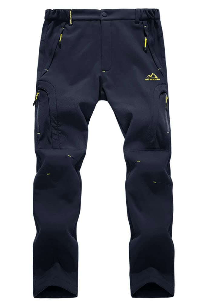 EKLENTSON Men's Waterproof Softshell Fleece Lined Outdoor Walking Trousers Warm Thicken Padded Hiking Ski Pants with Zip Pockets