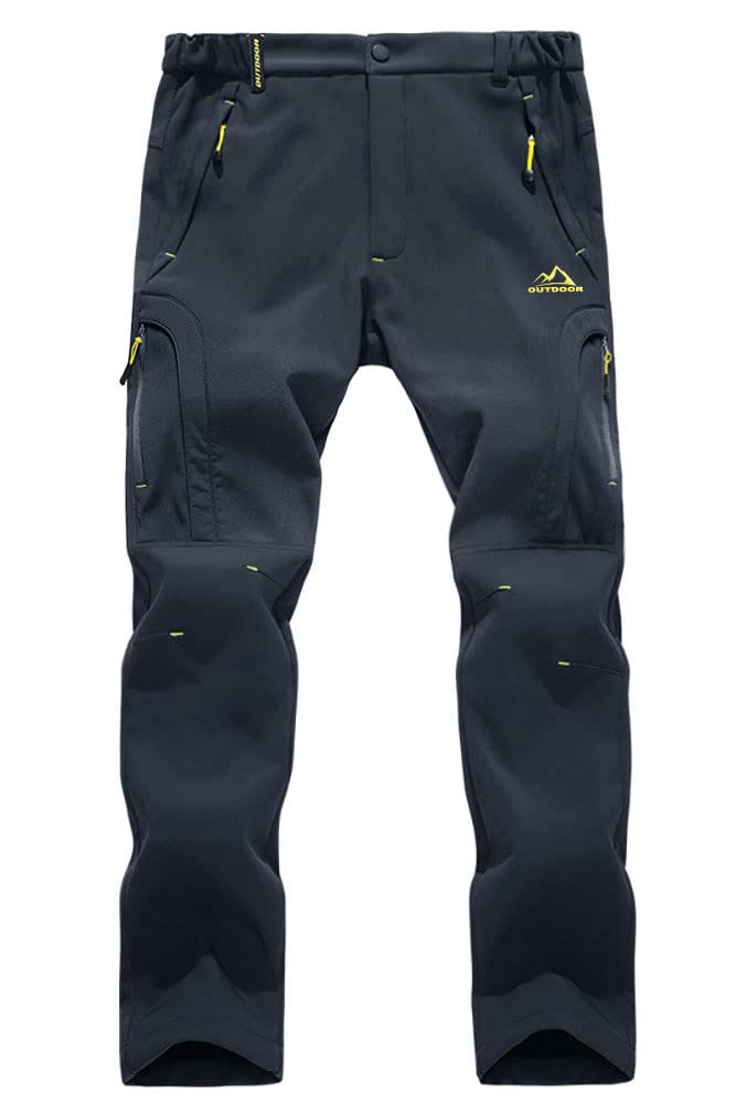 EKLENTSON Men's Waterproof Softshell Fleece Lined Outdoor Walking Trousers Warm Thicken Padded Hiking Ski Pants with Zip Pockets