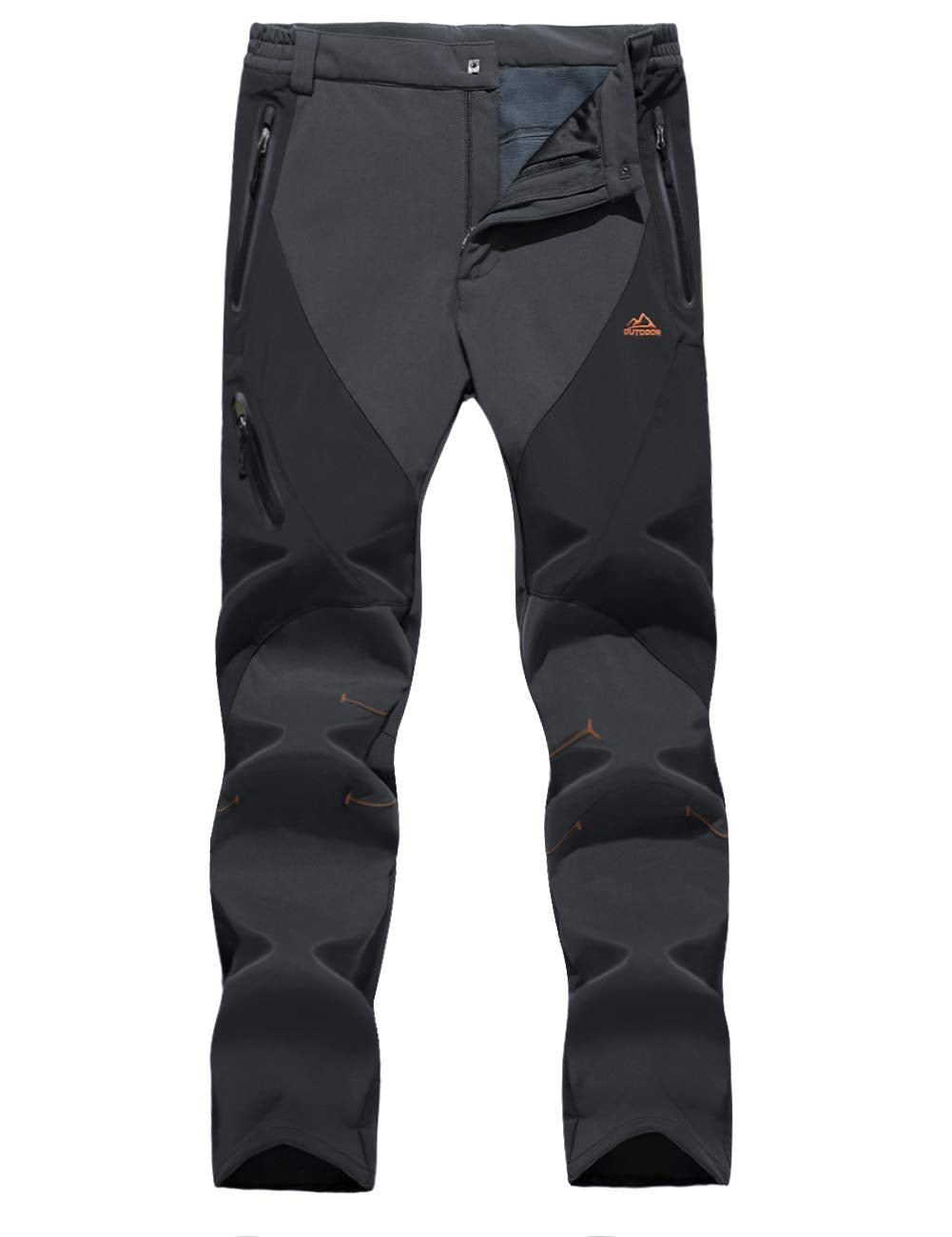 EKLENTSON Men's Waterproof Softshell Fleece Lined Outdoor Walking Trousers Warm Thicken Padded Hiking Ski Pants with Zip Pockets