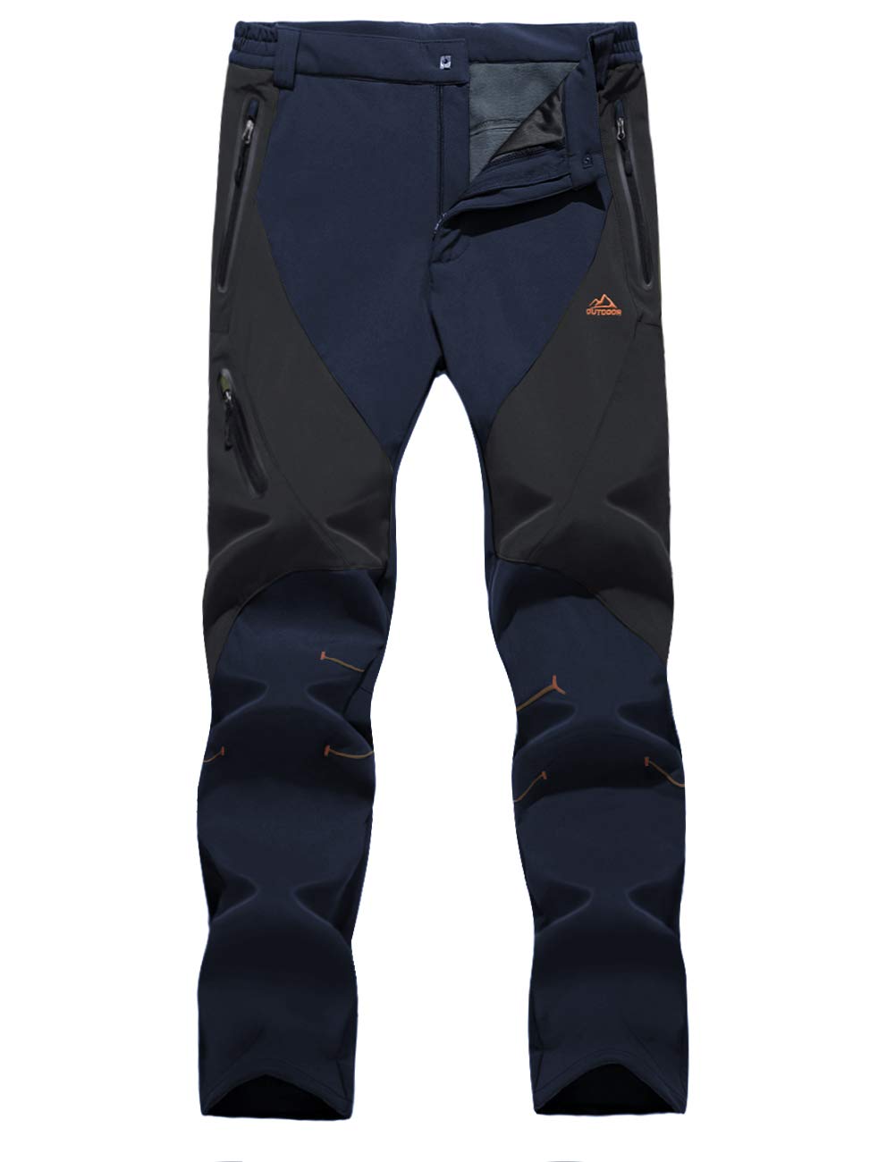 EKLENTSON Men's Waterproof Softshell Fleece Lined Outdoor Walking Trousers Warm Thicken Padded Hiking Ski Pants with Zip Pockets