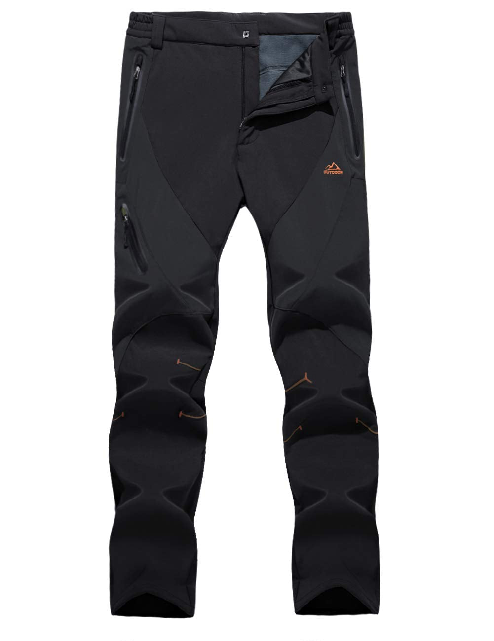 EKLENTSON Men's Waterproof Softshell Fleece Lined Outdoor Walking Trousers Warm Thicken Padded Hiking Ski Pants with Zip Pockets