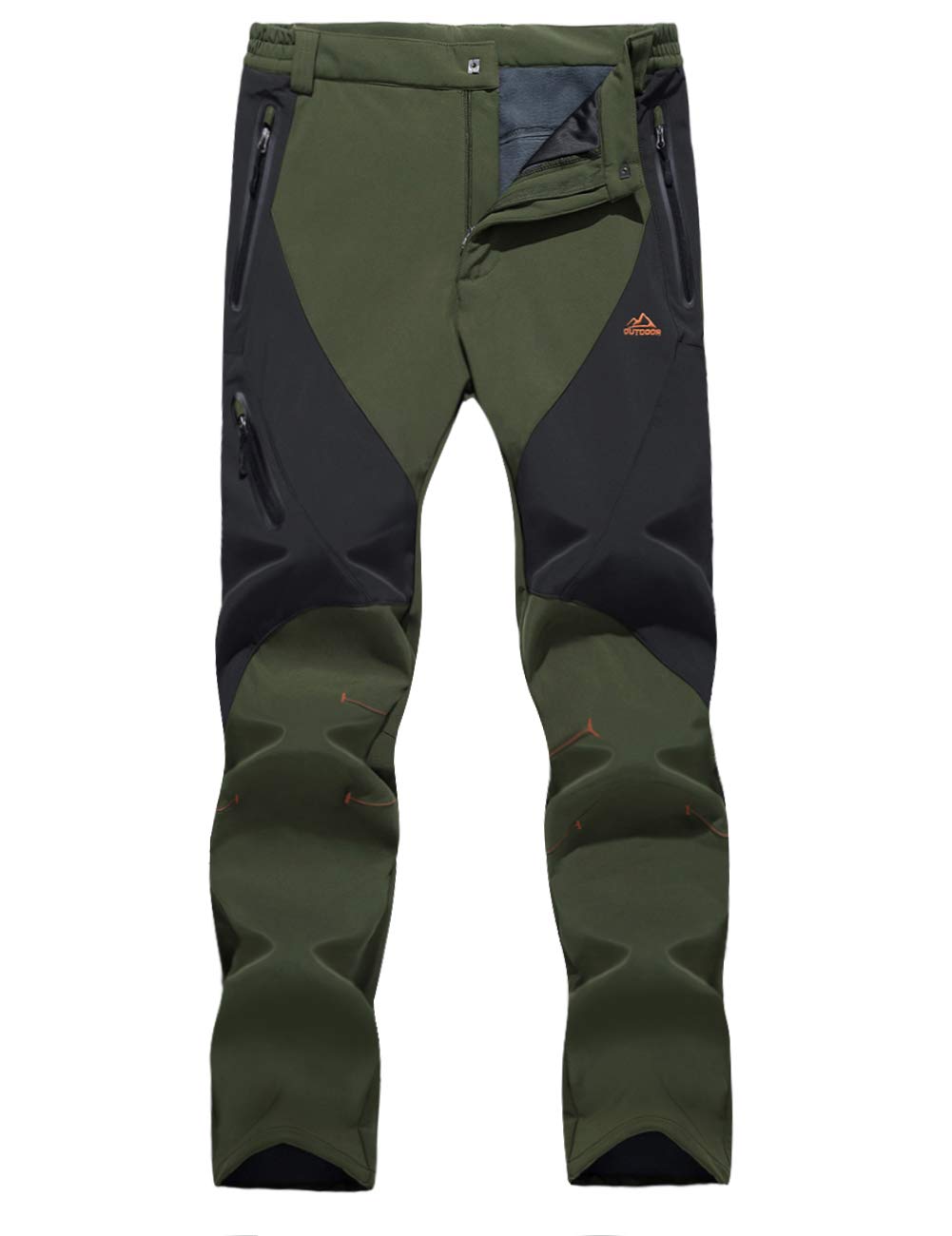 EKLENTSON Men's Waterproof Softshell Fleece Lined Outdoor Walking Trousers Warm Thicken Padded Hiking Ski Pants with Zip Pockets