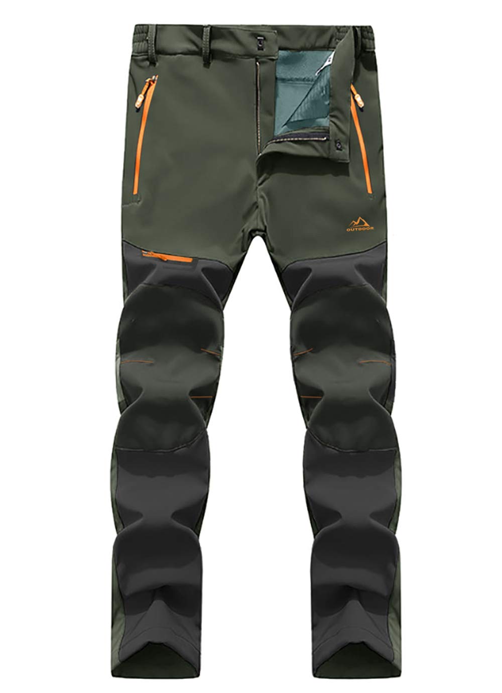 EKLENTSON Men's Waterproof Softshell Fleece Lined Outdoor Walking Trousers Warm Thicken Padded Hiking Ski Pants with Zip Pockets