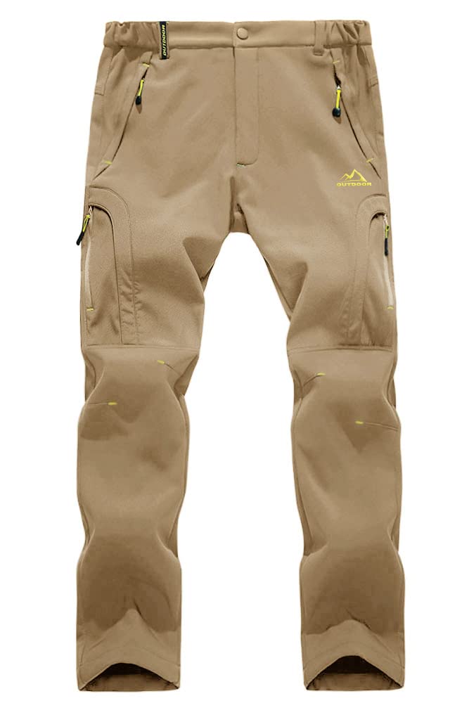 EKLENTSON Men's Waterproof Softshell Fleece Lined Outdoor Walking Trousers Warm Thicken Padded Hiking Ski Pants with Zip Pockets
