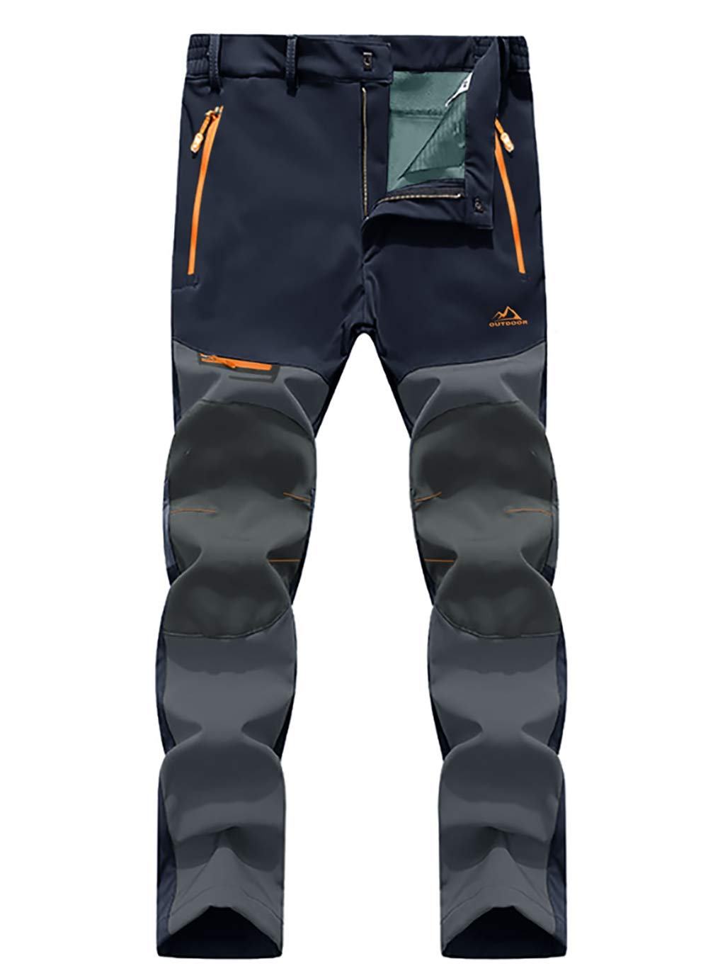 EKLENTSON Men's Waterproof Softshell Fleece Lined Outdoor Walking Trousers Warm Thicken Padded Hiking Ski Pants with Zip Pockets