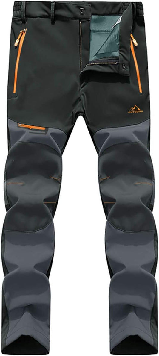 EKLENTSON Men's Waterproof Softshell Fleece Lined Outdoor Walking Trousers Warm Thicken Padded Hiking Ski Pants with Zip Pockets