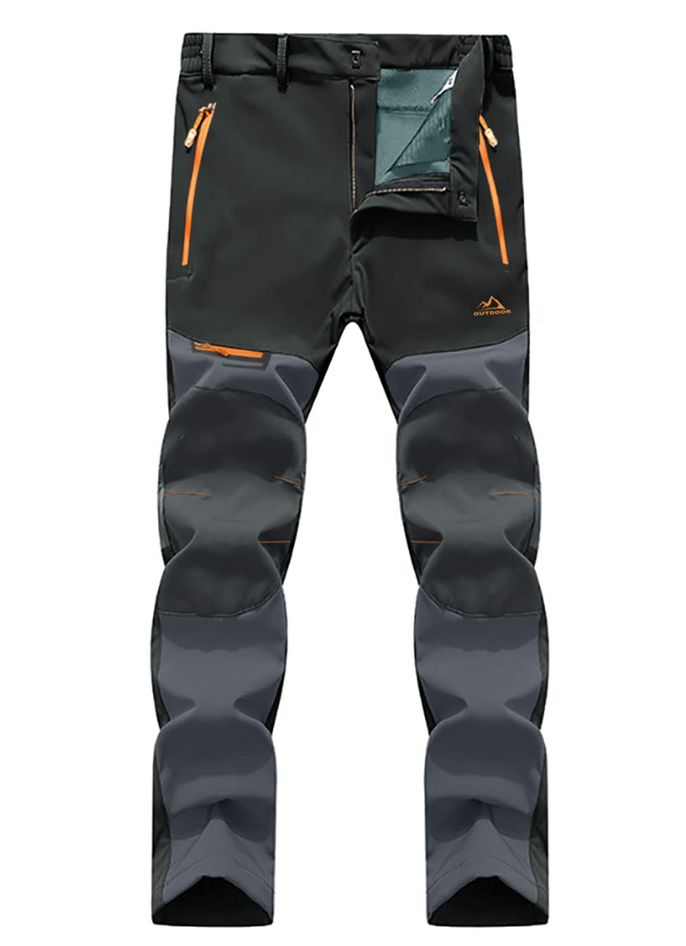 EKLENTSON Men's Waterproof Softshell Fleece Lined Outdoor Walking Trousers Warm Thicken Padded Hiking Ski Pants with Zip Pockets