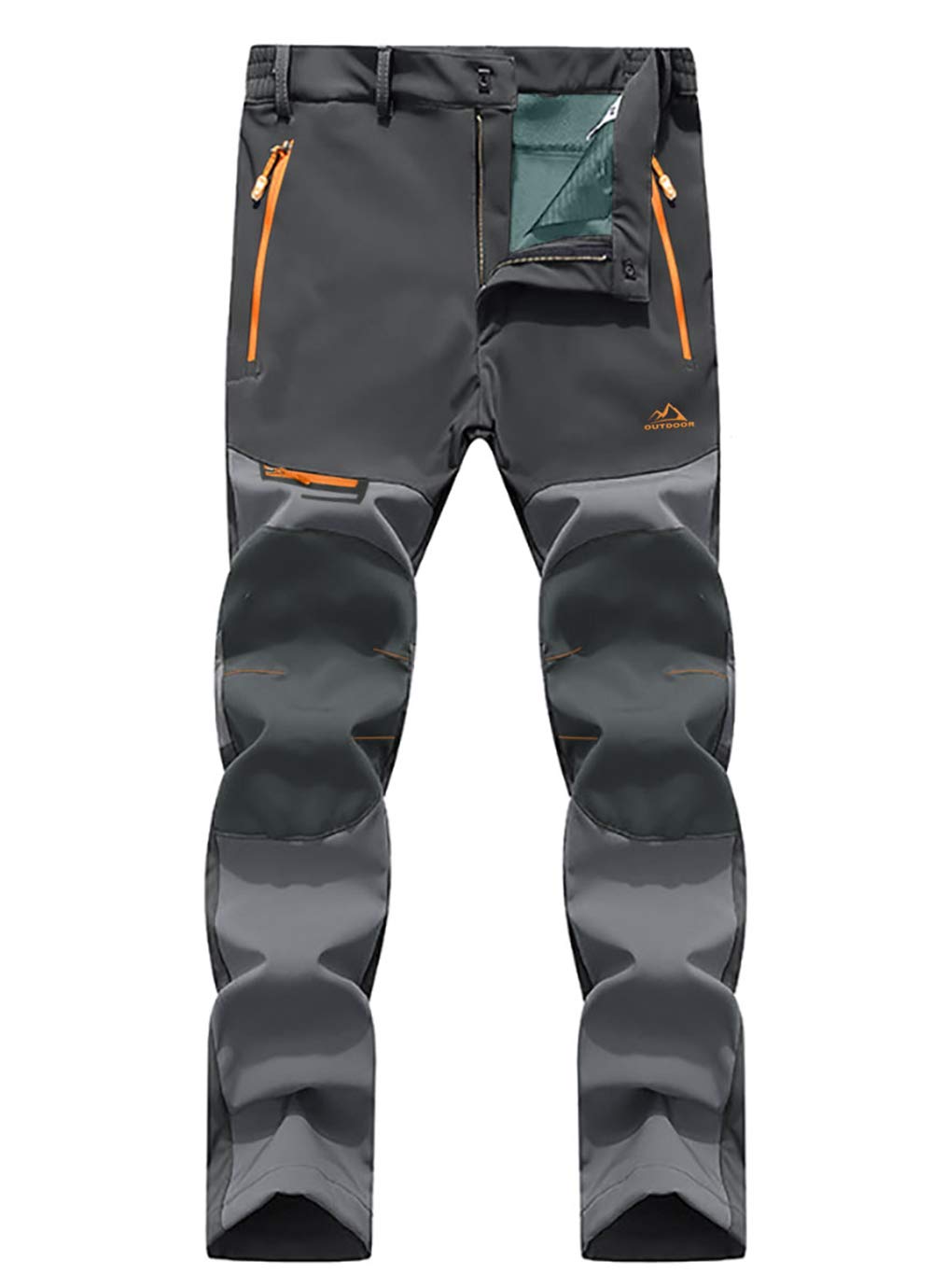 EKLENTSON Men's Waterproof Softshell Fleece Lined Outdoor Walking Trousers Warm Thicken Padded Hiking Ski Pants with Zip Pockets