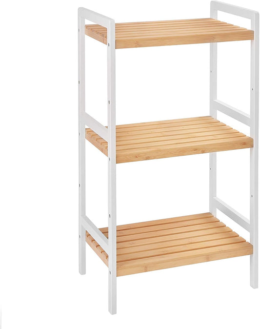 SONGMICS 3-Tier Bamboo Storage Rack for Bathroom, Kitchen, Bedroom, 45 x 31.5 x 80 cm, Natural and White BCB73Y