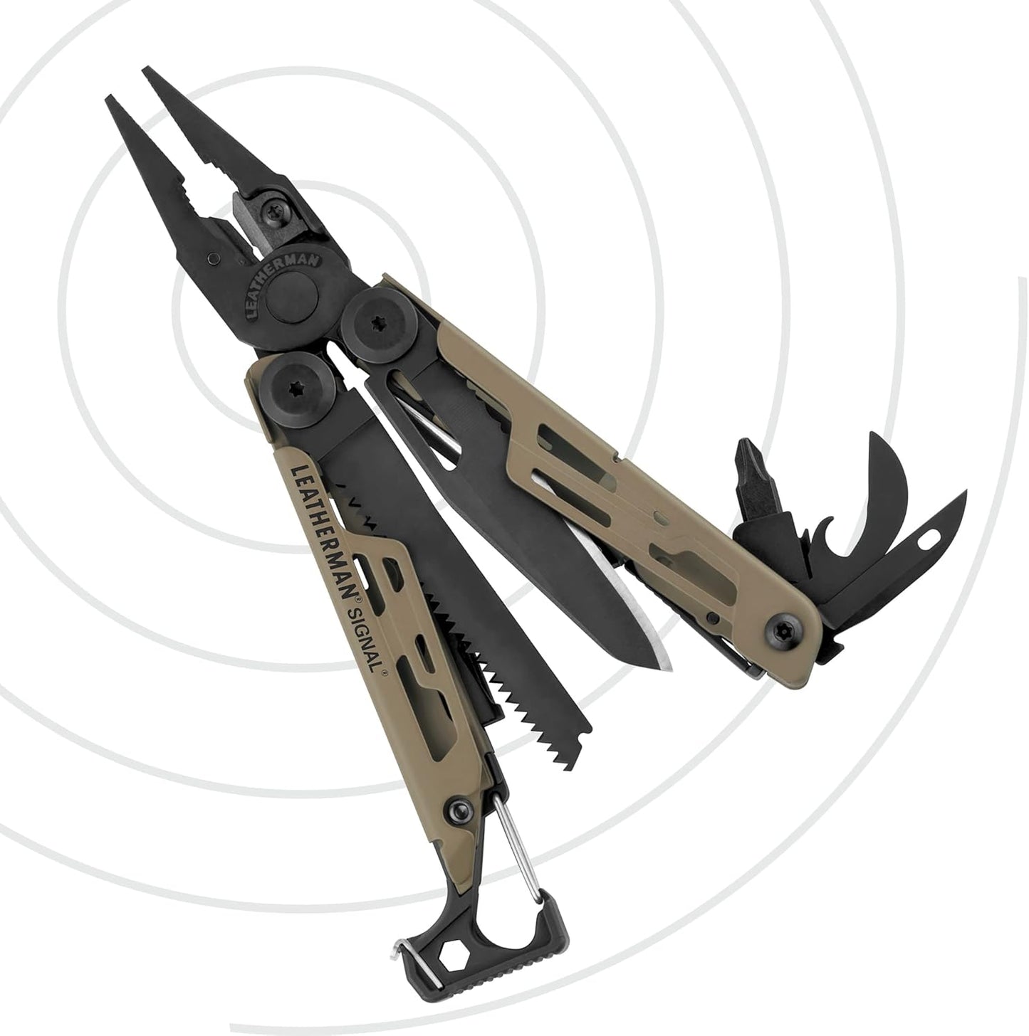 Leatherman Signal Multi-Tool - 19 Tools for Camping & Survival, with Black Nylon Holster, Brown