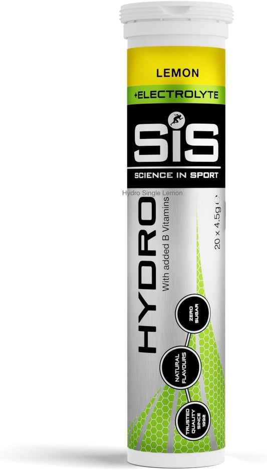 Science In Sport (SIS) Hydro Sugar-Free Electrolyte Hydration Tablets Lemon Flavour I Rehydration & Energy, Gluten-Free, 20 Effervescent Tablets