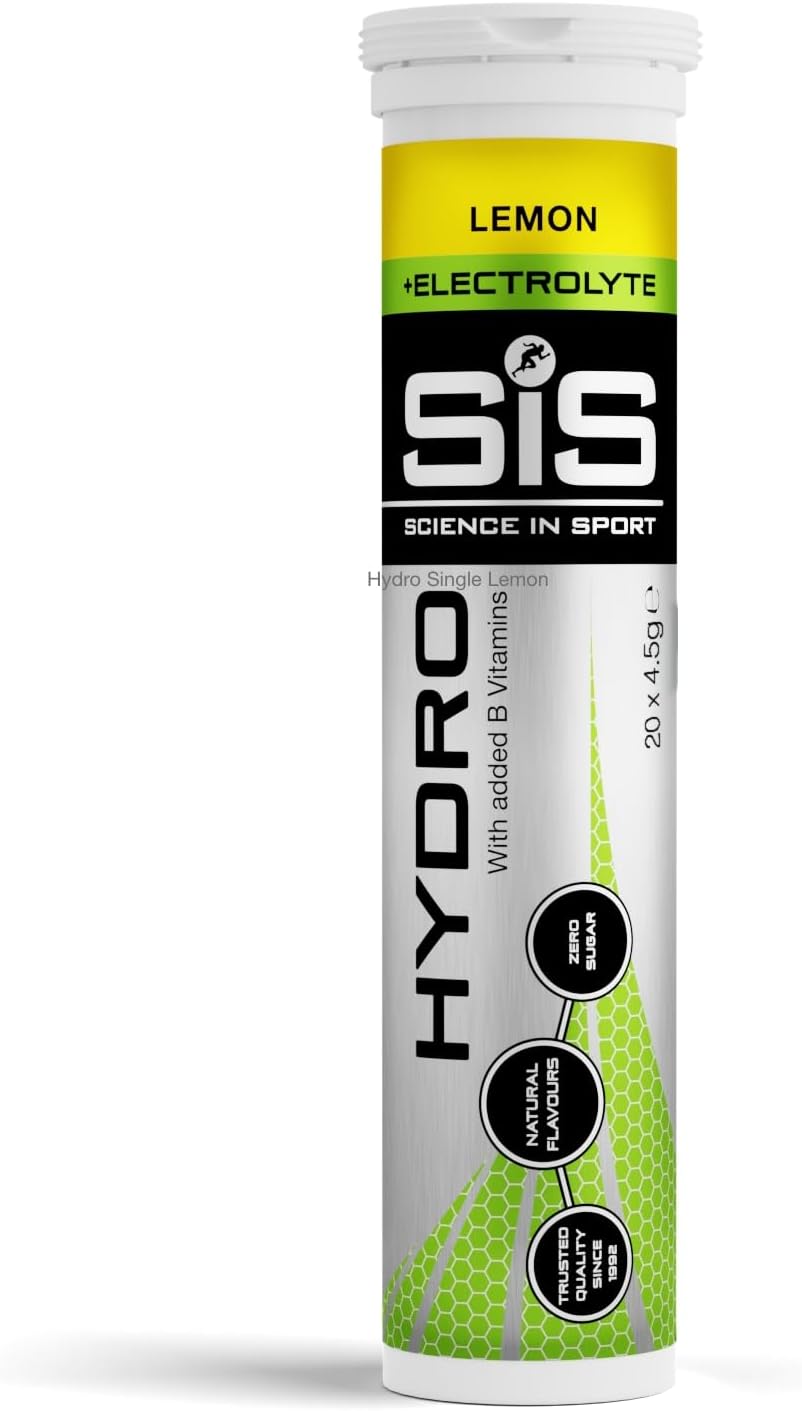 Science In Sport (SIS) Hydro Sugar-Free Electrolyte Hydration Tablets Lemon Flavour I Rehydration & Energy, Gluten-Free, 20 Effervescent Tablets
