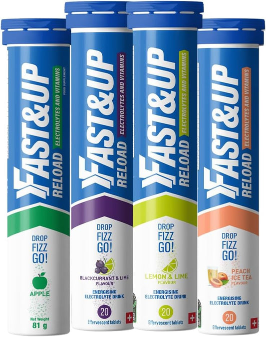 Fast&Up Reload – Variety Pack – 80 Effervescent Tablets – Instant Electrolytes for Rapid Hydration & Energy - Added Vitamin C & B12 for Performance, Wellbeing, Travel & Recovery – Vegan