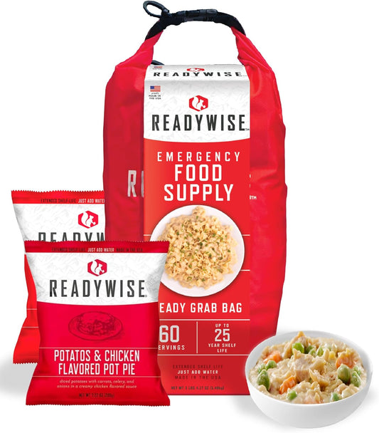 ReadyWise, 60 Servings, Breakfast, Lunch & Dinner, Grab & Go Dry-Bag, Freeze Dried, 25 Years Shelf Life, Emergency Food, 7 Days For 1 Person, 1 Week Food