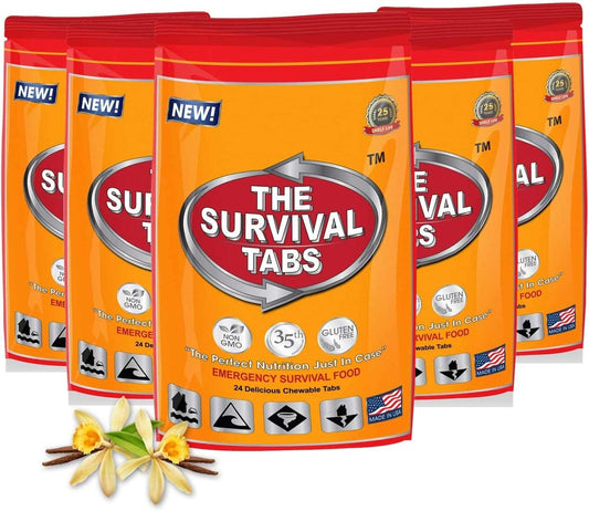 120 tabs Snack Food for 10 Days Emergency Survival MREs Meals Ready-to-eat Bugout for Travel Camping Boating Biking Hunting Activities Gluten Free and Non-GMO 25 Years Shelf Life - Vanilla Malt Flavor