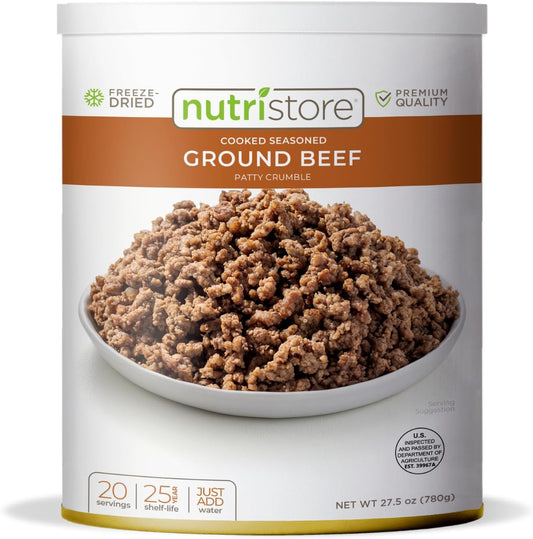 Nutristore Freeze Dried Ground Beef | Pre-Cooked Hamburger Meat for Backpacking, Camping, Meal Prep | Long Term Survival Emergency Food Supply | 25 Year Shelf Life | Bulk #10 Can | Made in USA