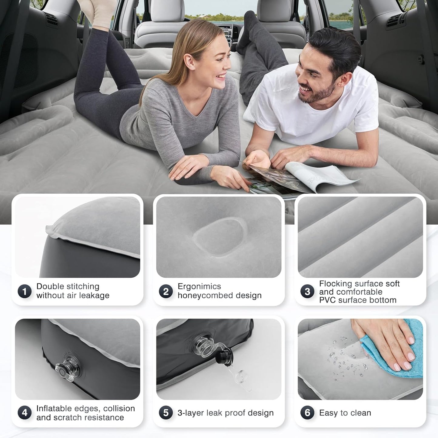 Shademax SUV Air Mattress, Inflatable Car Air Mattress for Toyota 4runner RAV4, Jeep Wrangler, Ford Explorer Air Mattress Outdoor Travel Camping Car Bed with Built-in Pillow for SUV Trunk & Back Seat