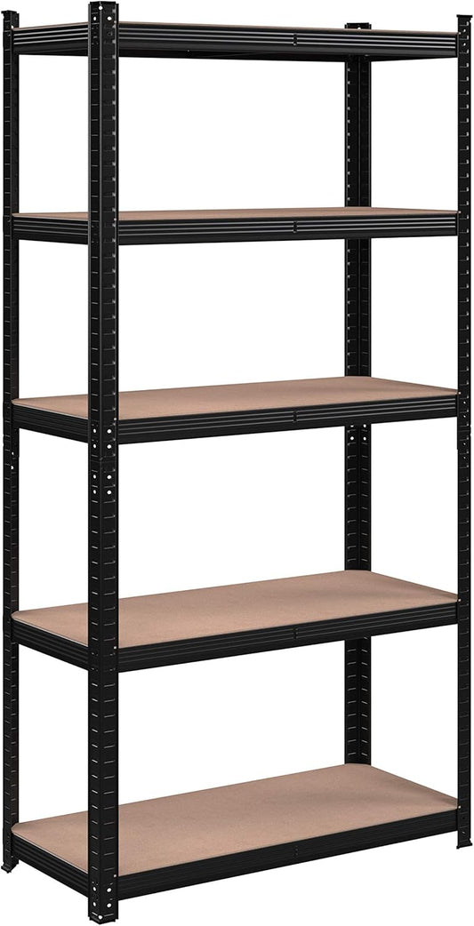 SONGMICS 5-Tier Shelving Unit, Steel Shelving Unit for Storage, Tool-Free Assembly, for Garage, Shed, Load Capacity 875 kg, 40 x 90 x 180 cm, Black GLR040B01