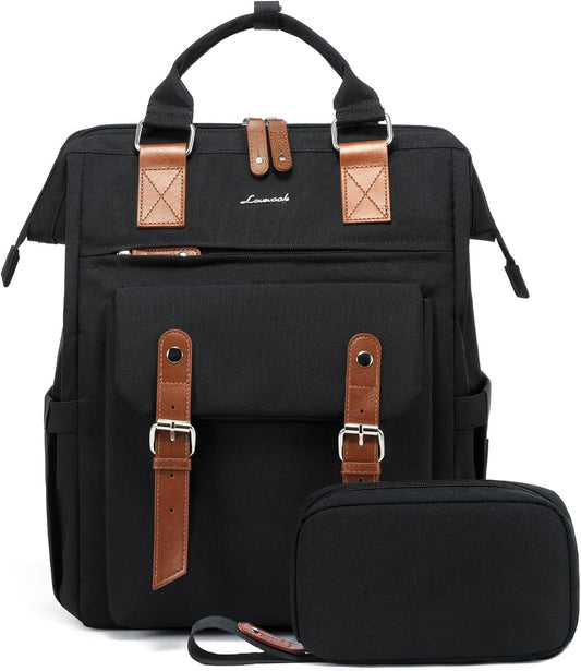 LOVEVOOK Laptop Backpack Womens 15.6inch, School Bag College Backpacks for University Travel Work with Electronics Organizer Bag, Water-resistant Rucksack Bag for Women, Black Brown