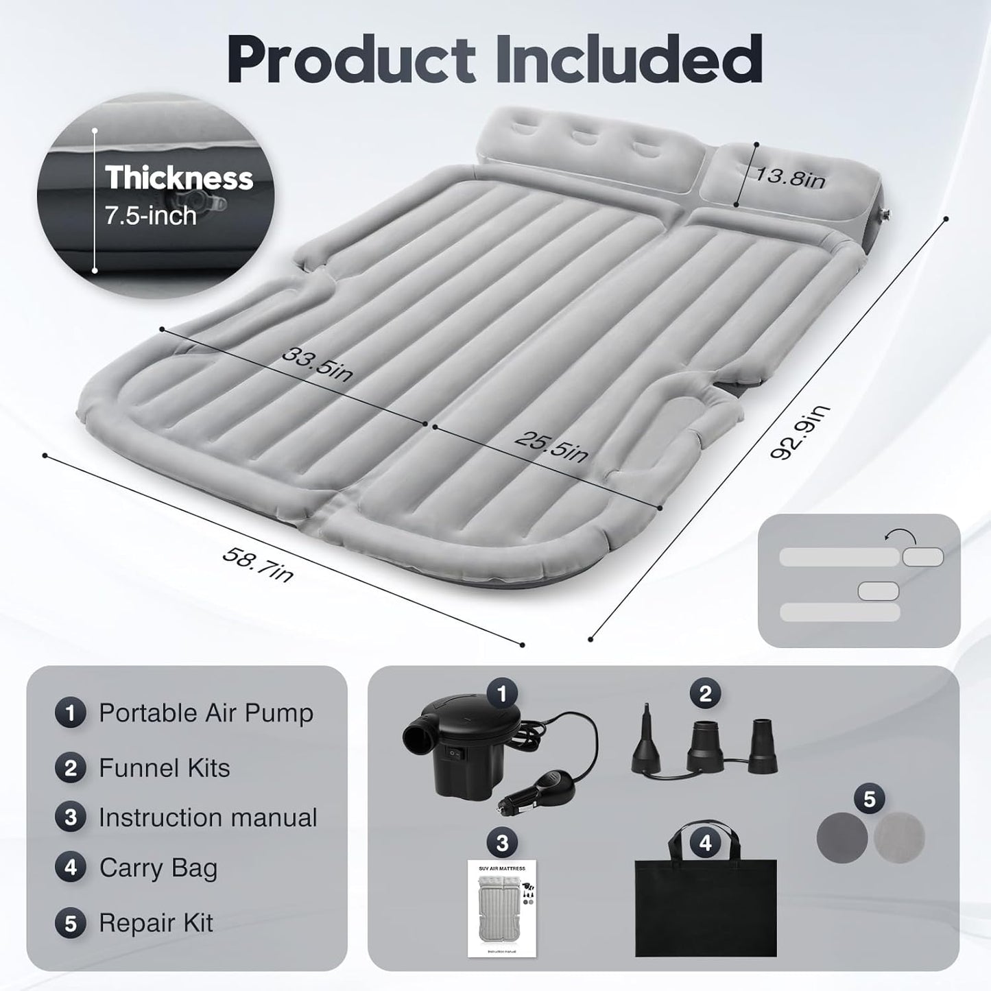 Shademax SUV Air Mattress, Inflatable Car Air Mattress for Toyota 4runner RAV4, Jeep Wrangler, Ford Explorer Air Mattress Outdoor Travel Camping Car Bed with Built-in Pillow for SUV Trunk & Back Seat
