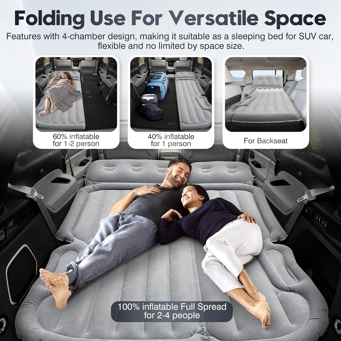 Shademax SUV Air Mattress, Inflatable Car Air Mattress for Toyota 4runner RAV4, Jeep Wrangler, Ford Explorer Air Mattress Outdoor Travel Camping Car Bed with Built-in Pillow for SUV Trunk & Back Seat
