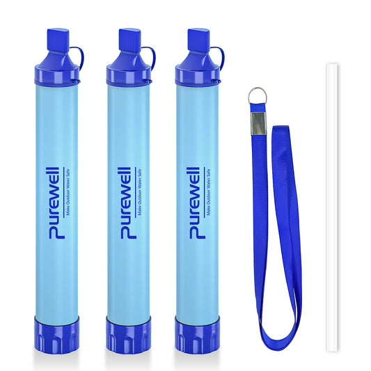 Purewell Outdoor Water Filter Personal Water Filtration Straw Emergency Survival Gear Water Purifier for Camping Hiking Climbing Backpacking