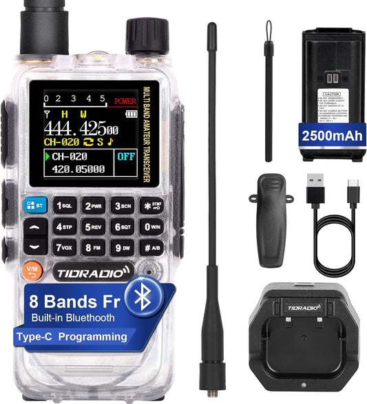 TIDRADIO TD-H3 Air Band Ham Radio Transceiver, Wireless Programming Dual Band Two Way Radio Scanner, Long Range Handheld Amateur Radio Communication (Crystal), 1 Pack