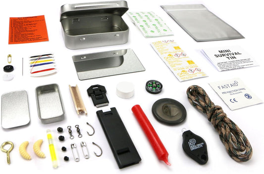 Mini Survival Tin - Pocket-sized tin, loaded with an impressive amount of outdoor survival essentials. UK-made.