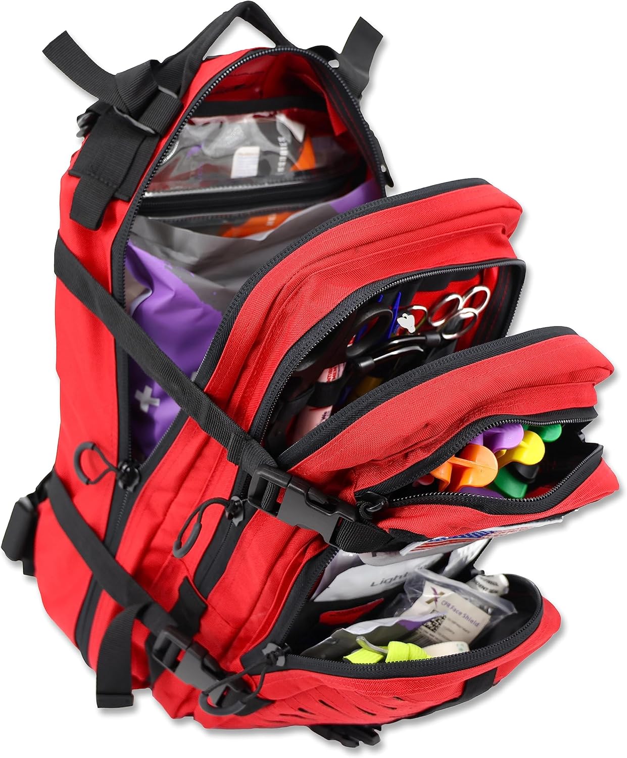 Lightning X Stocked EMS/EMT Trauma & Bleeding First Aid Medical Backpack + Kit (Red)