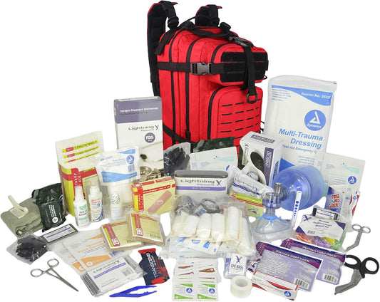Lightning X Stocked EMS/EMT Trauma & Bleeding First Aid Medical Backpack + Kit (Red)