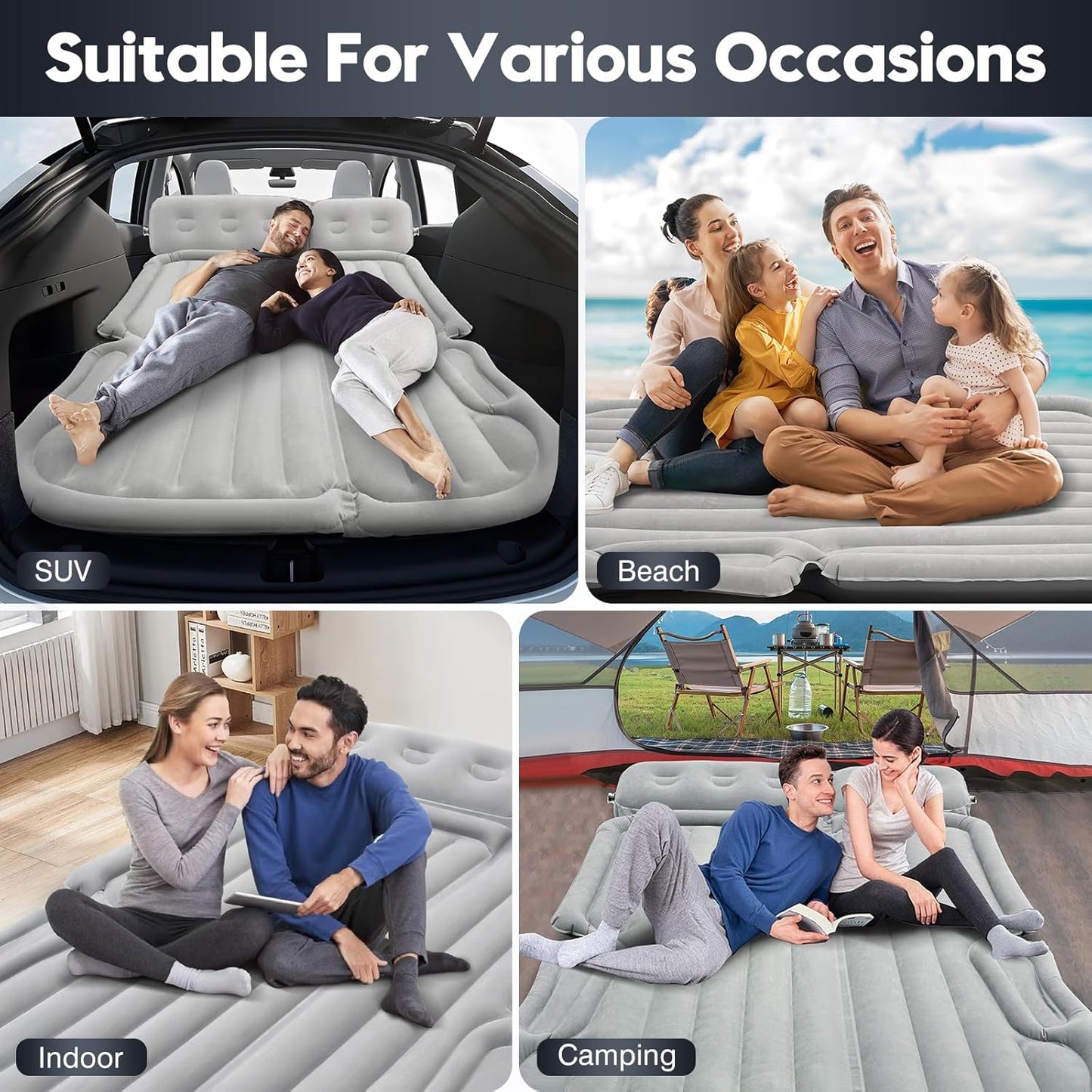Shademax SUV Air Mattress, Inflatable Car Air Mattress for Toyota 4runner RAV4, Jeep Wrangler, Ford Explorer Air Mattress Outdoor Travel Camping Car Bed with Built-in Pillow for SUV Trunk & Back Seat