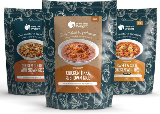 Shake That Weight - Takeaway Favourites: Chicken Tikka, Sweet & Sour Chicken, Chicken Curry - High Protein Diet Ready Meals, Ready to Eat (MRE) Suitable for Camping