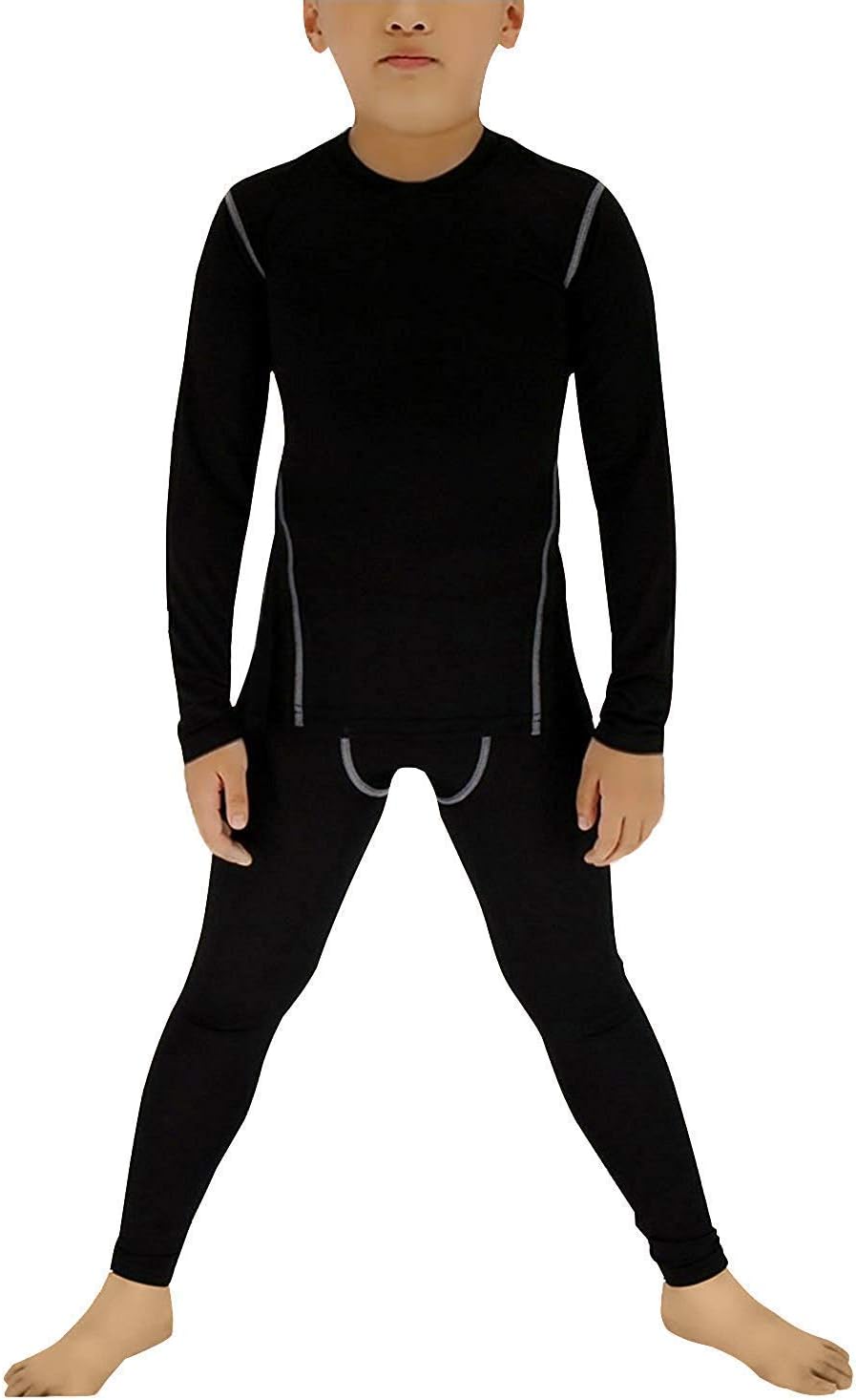 Minghe Boy's Ski Thermal Underwear Set Long John Skin Base Layer Tops and Bottom Moisture Wicking,10,Black