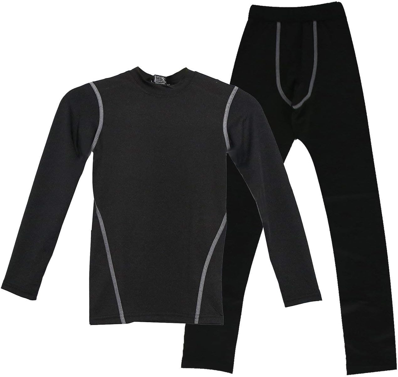 Minghe Boy's Ski Thermal Underwear Set Long John Skin Base Layer Tops and Bottom Moisture Wicking,10,Black