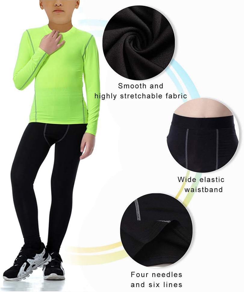 Minghe Boy's Ski Thermal Underwear Set Long John Skin Base Layer Tops and Bottom Moisture Wicking,10,Black