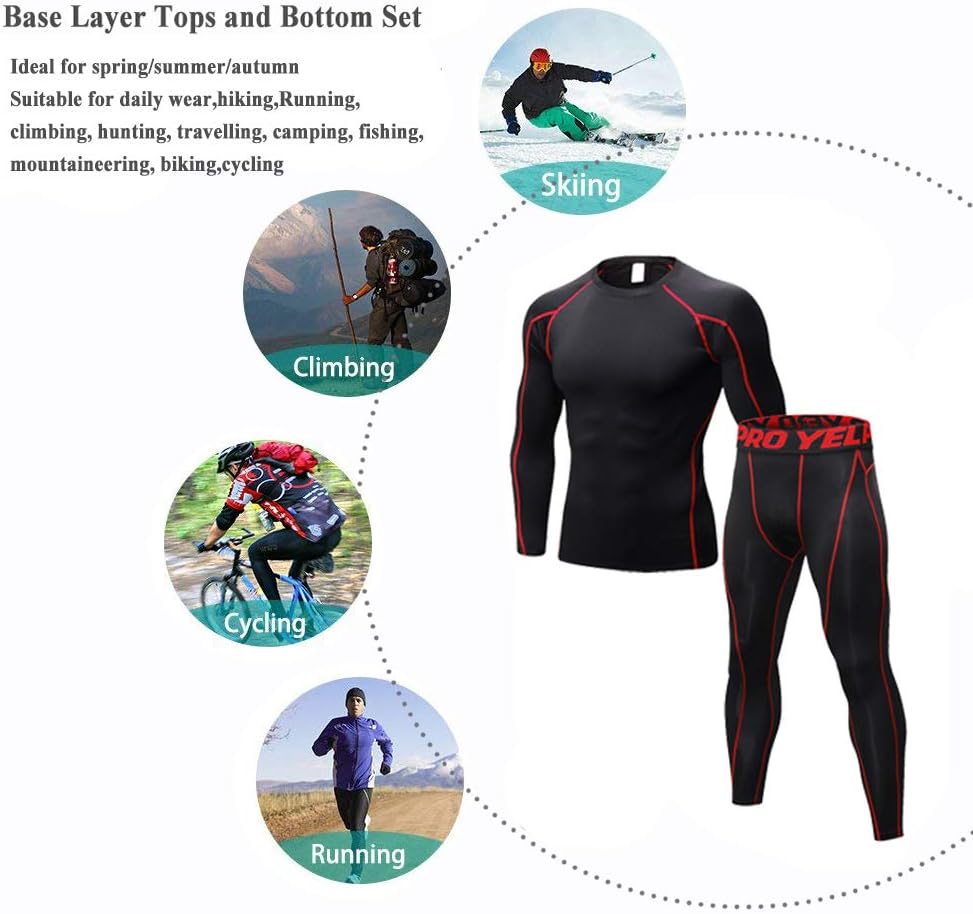 Thermal Underwear Mens, Long Johns for Men Thermal Underwear Set Long Sleeve Base Layer Compression Suit Winter Thermals Top & Bottom for Workout Skiing Running