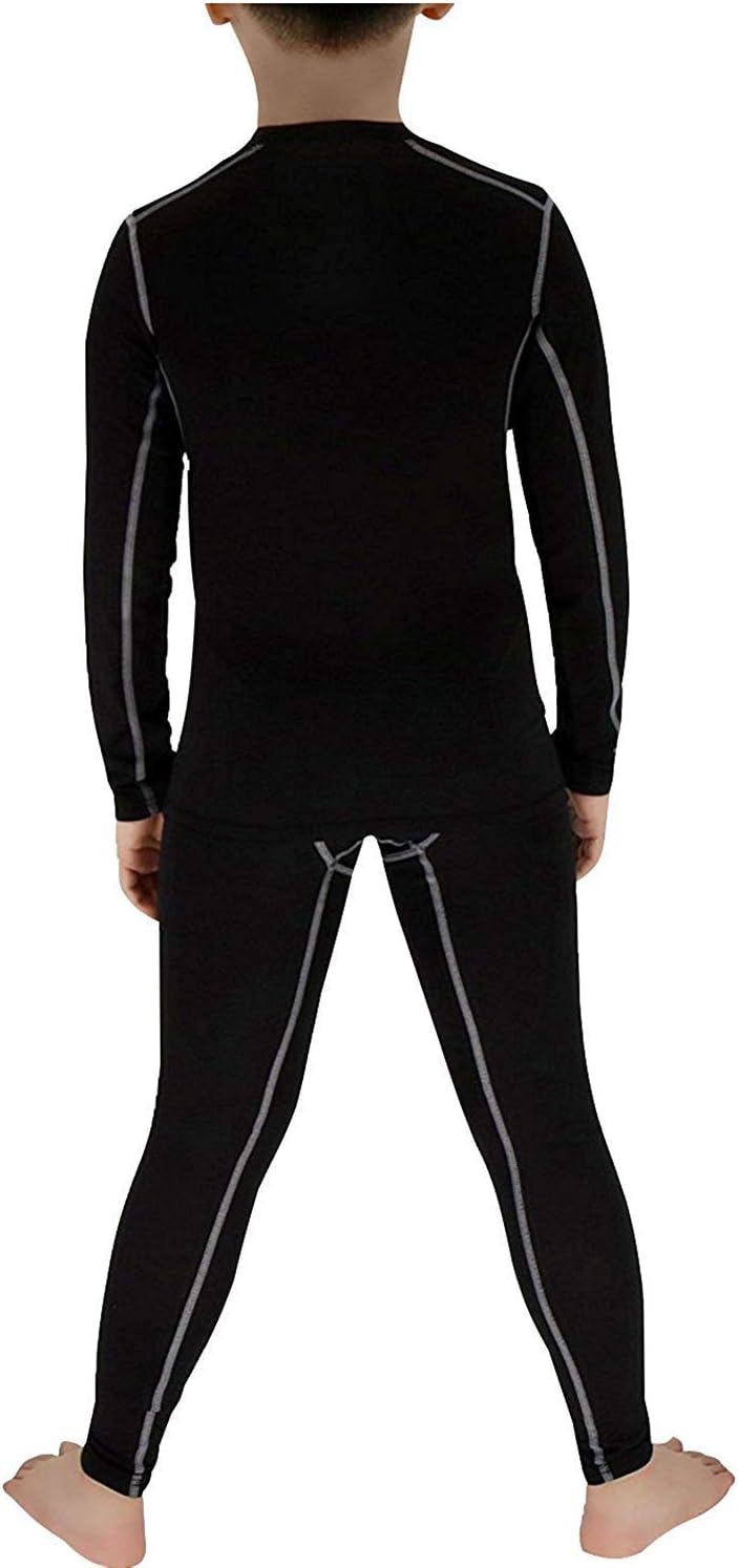 Minghe Boy's Ski Thermal Underwear Set Long John Skin Base Layer Tops and Bottom Moisture Wicking,10,Black