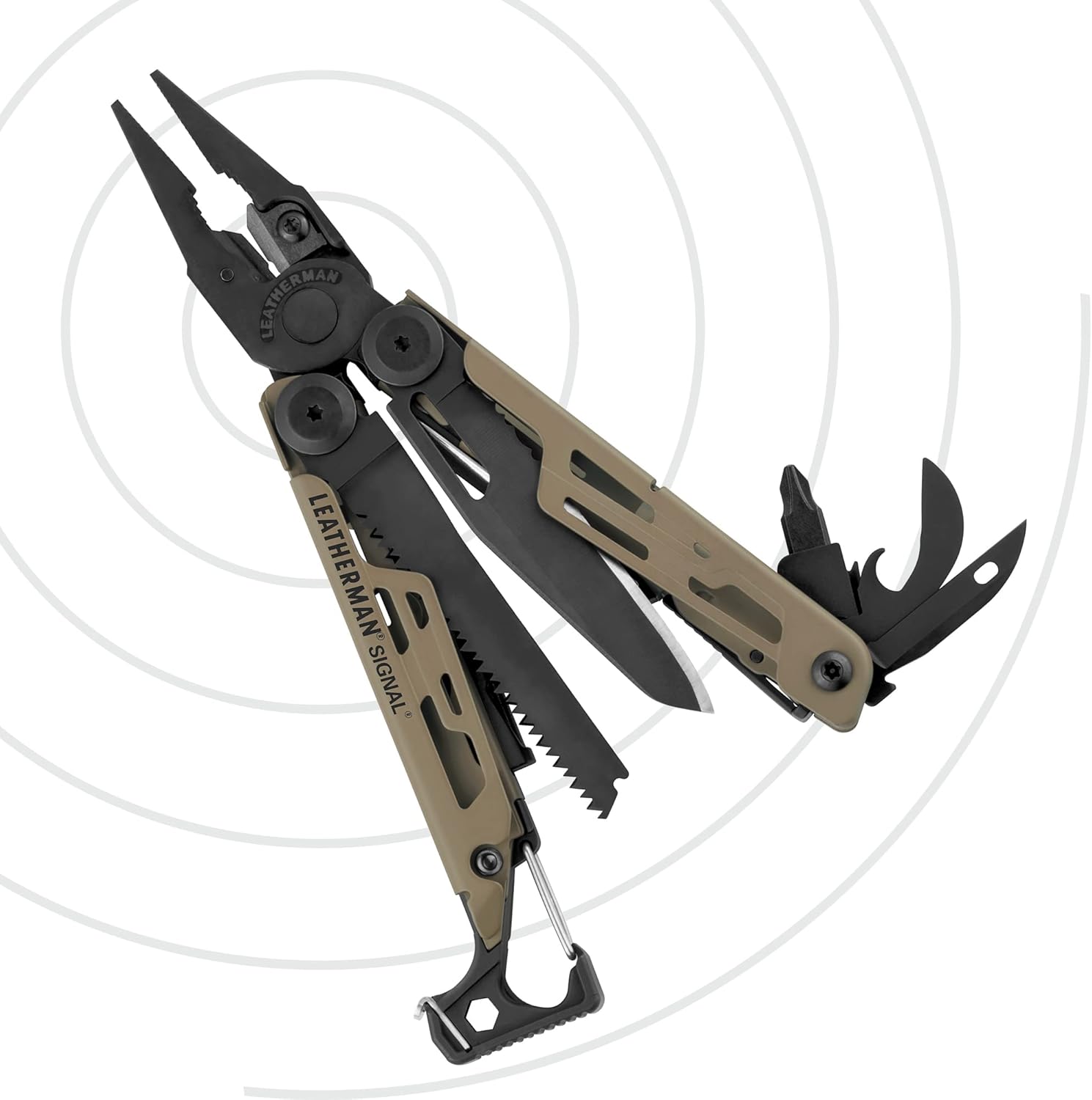 Leatherman Signal Multi-Tool - 19 Tools for Camping & Survival, with Black Nylon Holster, Brown