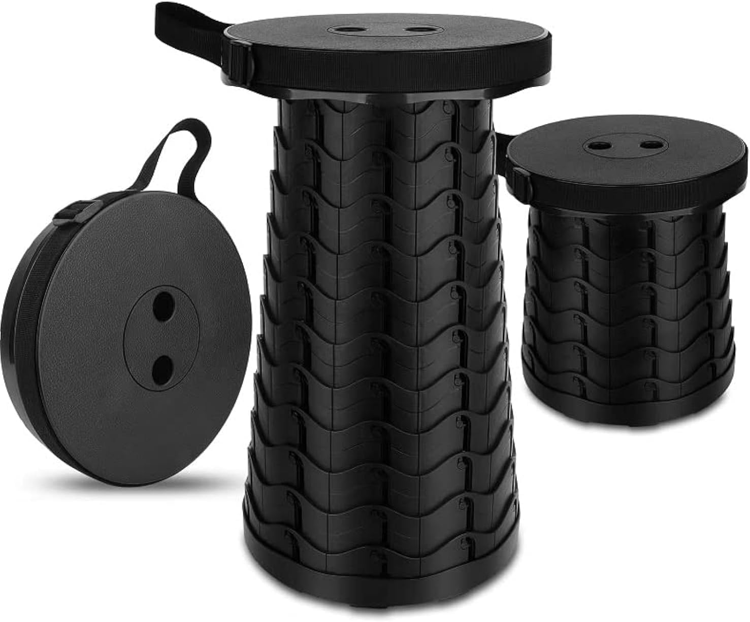 Portable Chair Folding Stool,Retractable Telescopic Camping Stools Lightweight Sturdy Seat Adjustable Collapsible(BLACK)