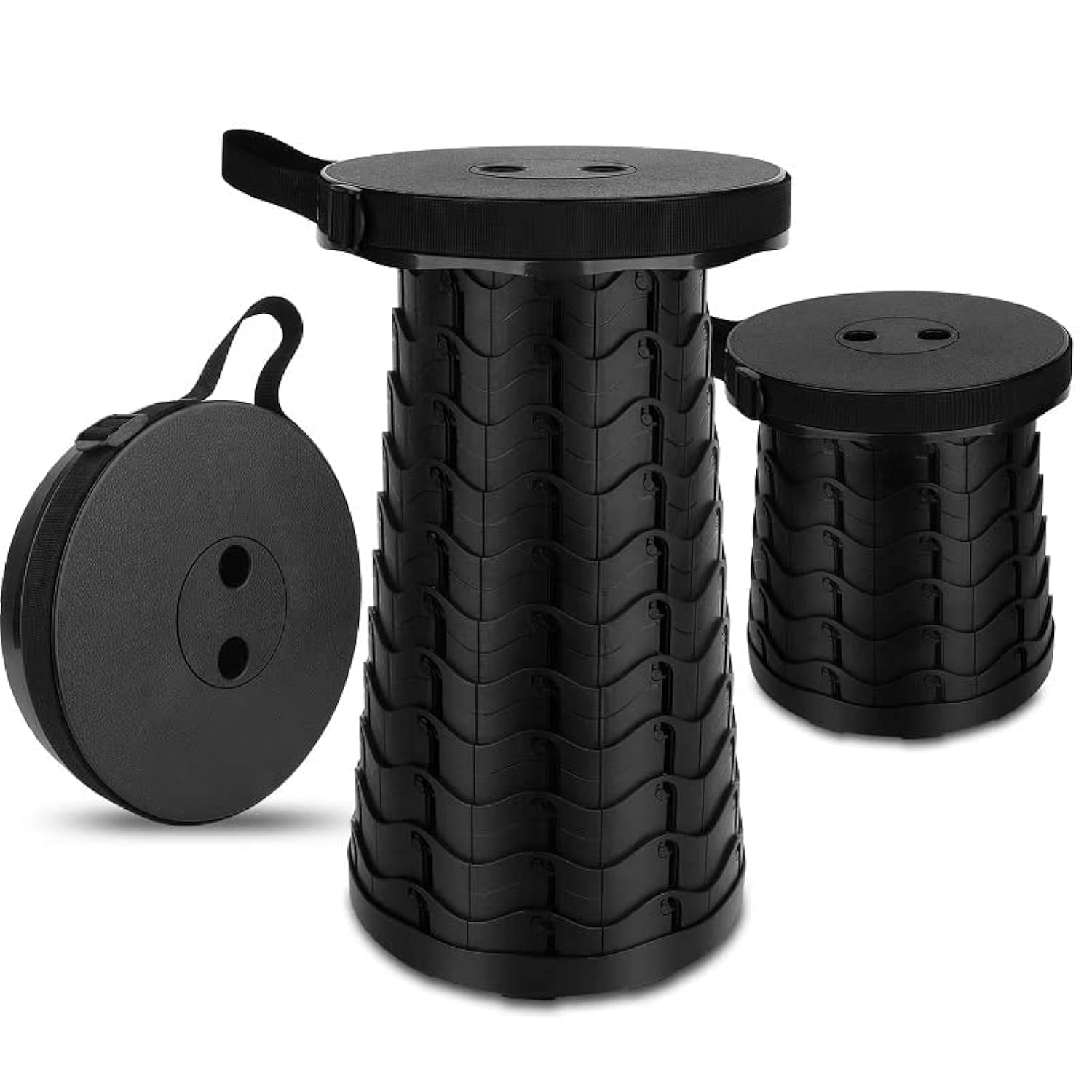 Portable Chair Folding Stool,Retractable Telescopic Camping Stools Lightweight Sturdy Seat Adjustable Collapsible(BLACK)