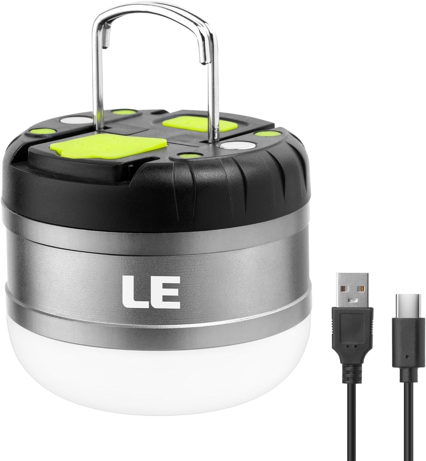 LE camping lamp, USB rechargeable, IPX4 waterproof, 3000 mAh power bank, neutral white, 3 light modes, camping light with battery, lantern, camping, outdoor use.