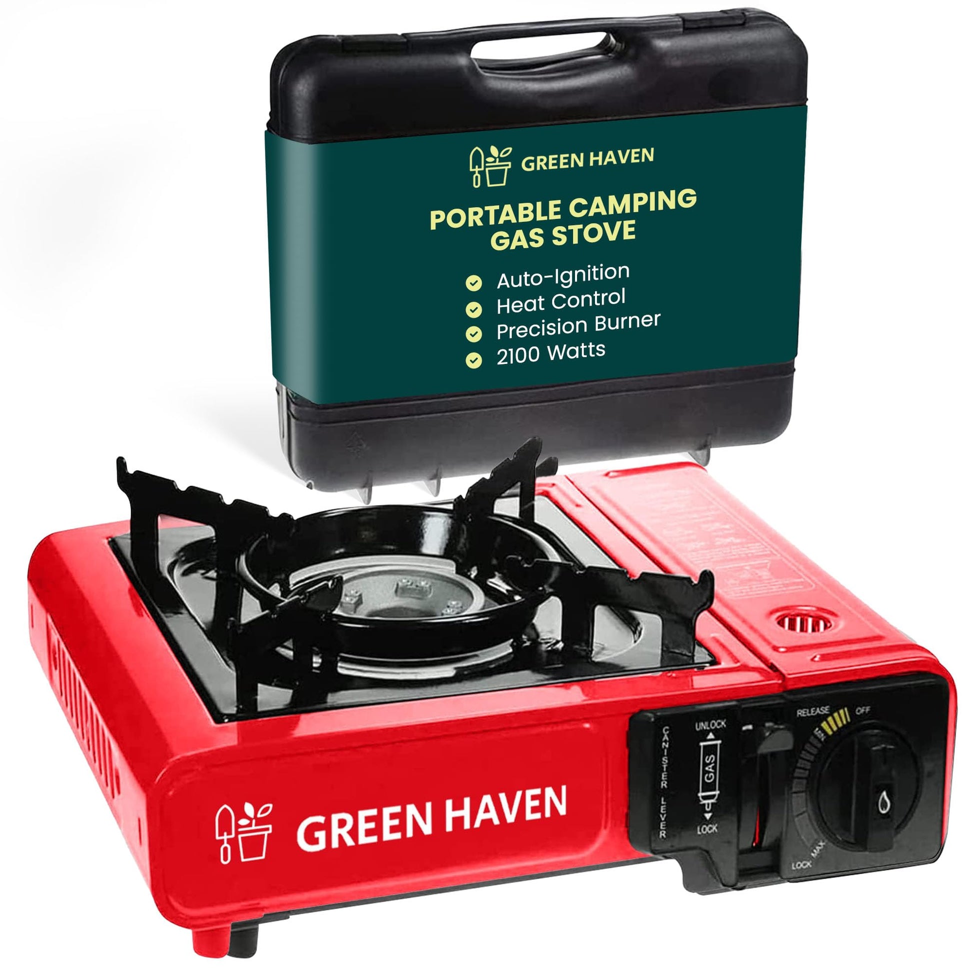 GREEN HAVEN Portable Camping Stove with Cary Case - Premium Camping Gas Stove, EN417 Compliant, Portable Gas Stove with Automatic Ignition & Heat Control, Blue