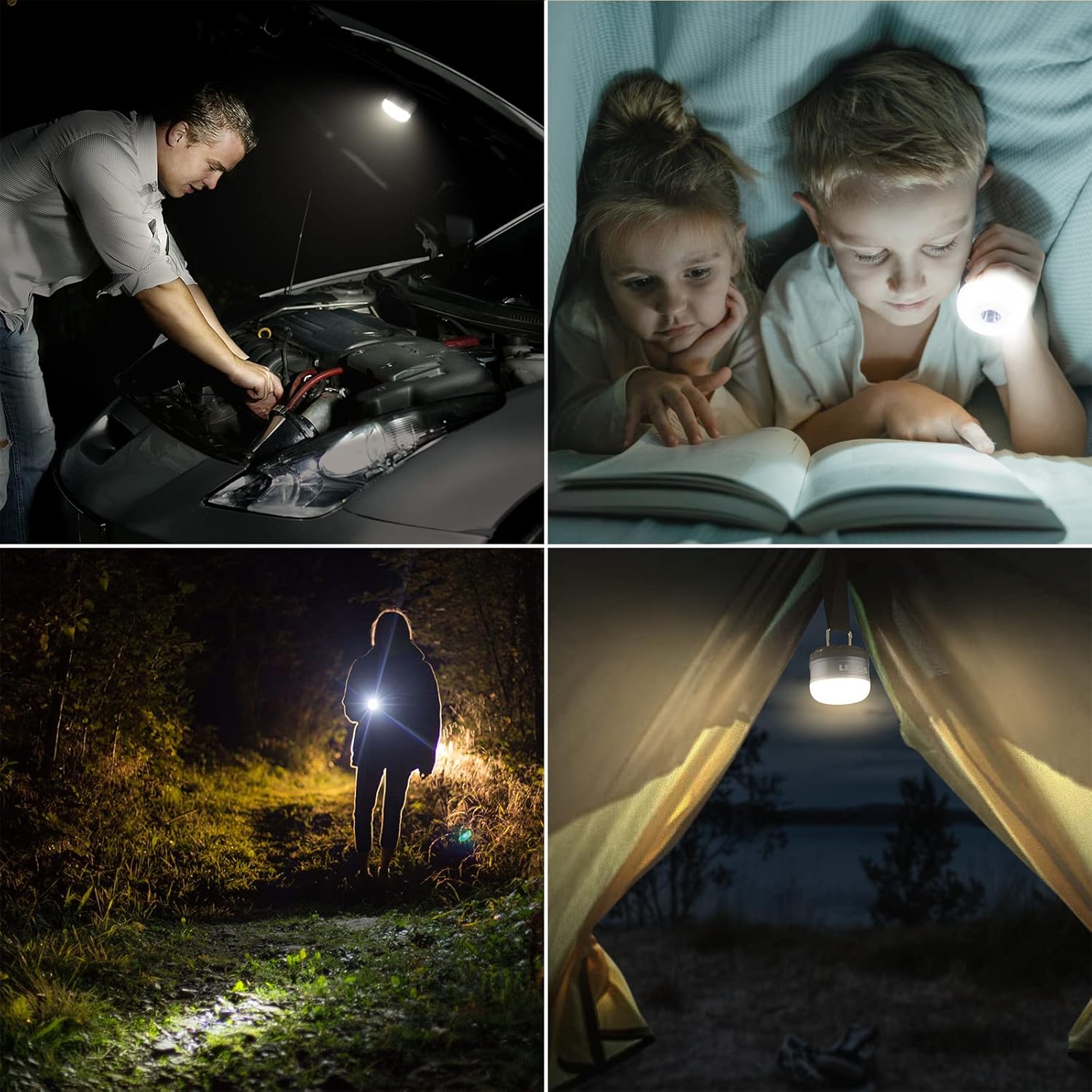 LE camping lamp, USB rechargeable, IPX4 waterproof, 3000 mAh power bank, neutral white, 3 light modes, camping light with battery, lantern, camping, outdoor use.