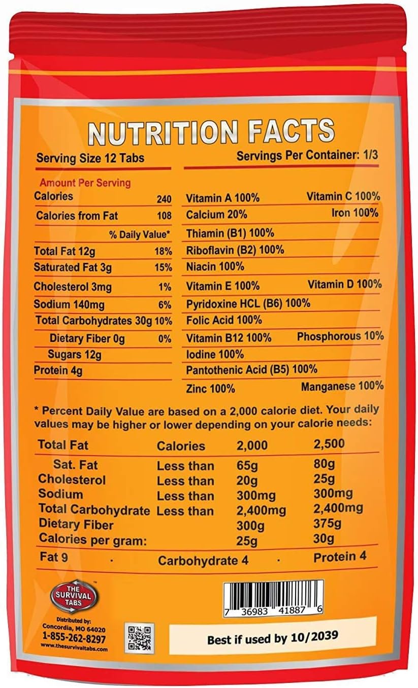 120 tabs Snack Food for 10 Days Emergency Survival MREs Meals Ready-to-eat Bugout for Travel Camping Boating Biking Hunting Activities Gluten Free and Non-GMO 25 Years Shelf Life - Vanilla Malt Flavor