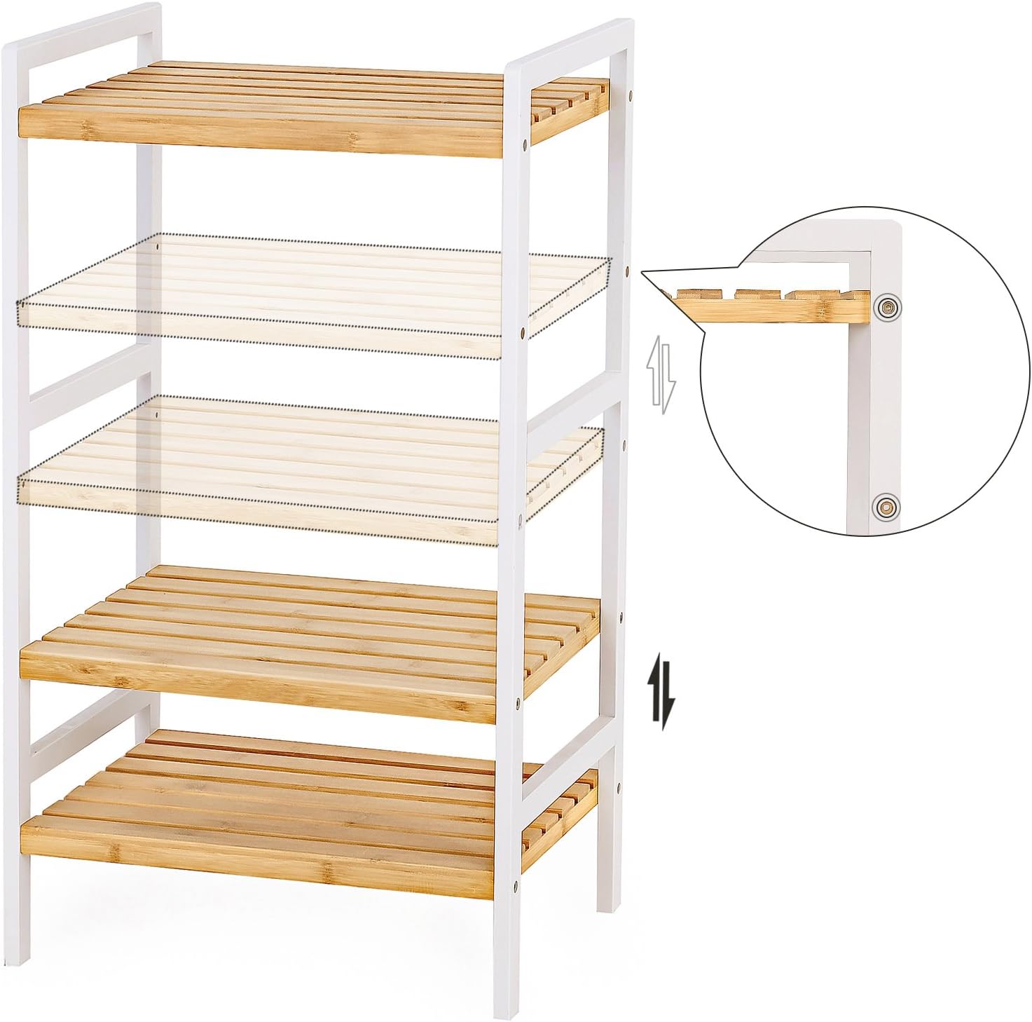 SONGMICS 3-Tier Bamboo Storage Rack for Bathroom, Kitchen, Bedroom, 45 x 31.5 x 80 cm, Natural and White BCB73Y