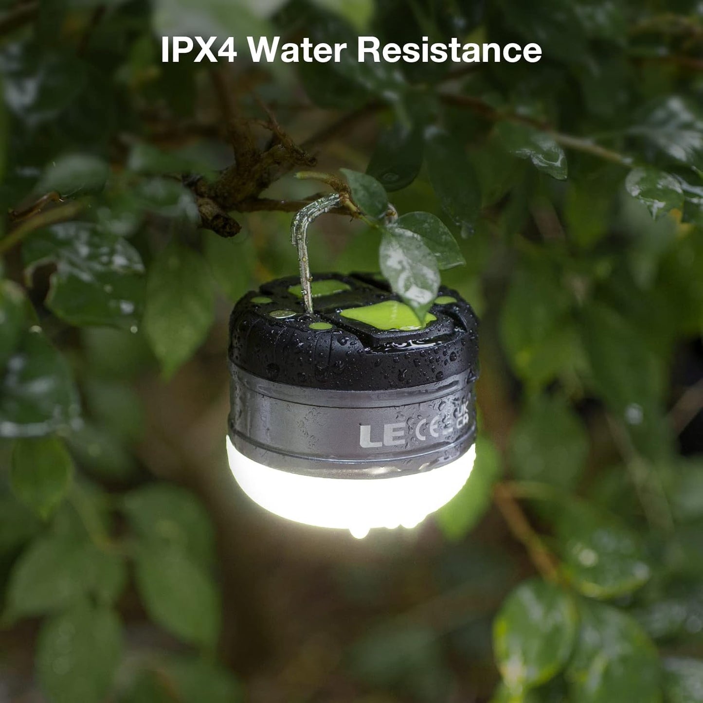 LE camping lamp, USB rechargeable, IPX4 waterproof, 3000 mAh power bank, neutral white, 3 light modes, camping light with battery, lantern, camping, outdoor use.