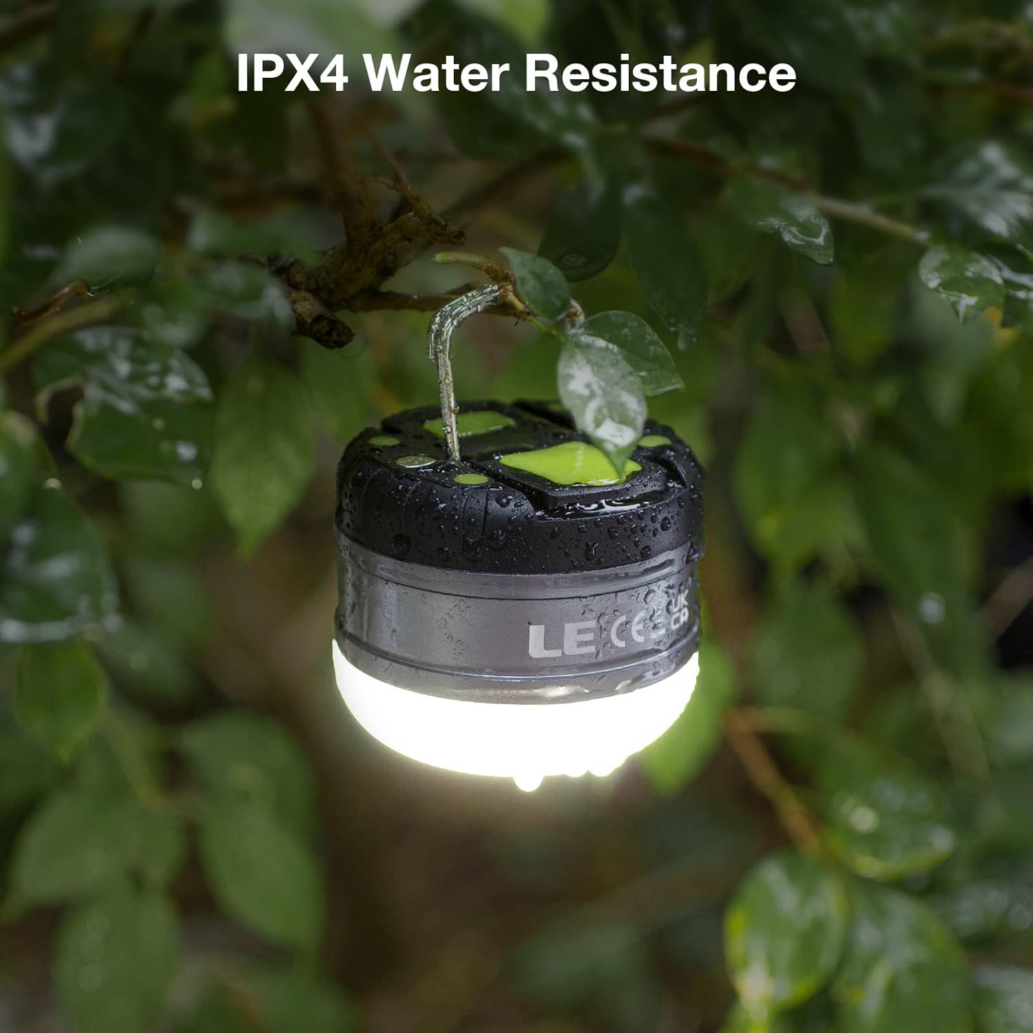 LE camping lamp, USB rechargeable, IPX4 waterproof, 3000 mAh power bank, neutral white, 3 light modes, camping light with battery, lantern, camping, outdoor use.