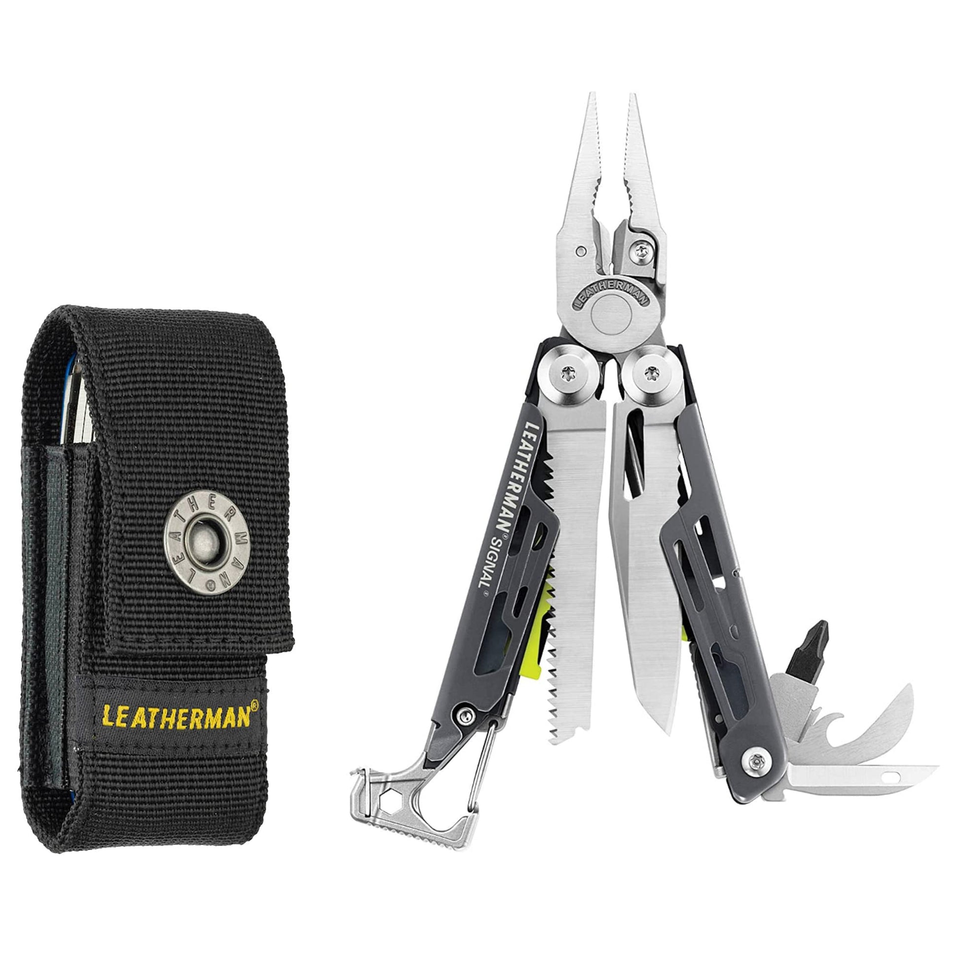 Leatherman Signal Multi-Tool - 19 Tools for Camping & Survival, with Black Nylon Holster, Brown